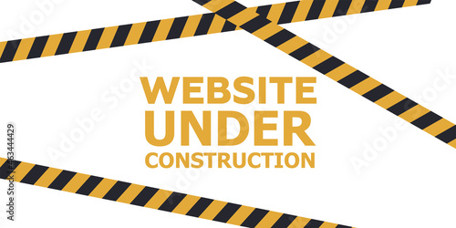 Under construction website page. Under construction tape warning banner vector