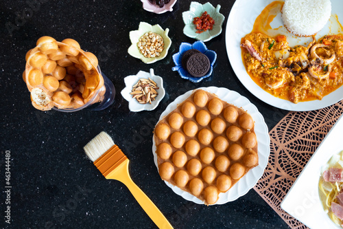 Photography Traditional Hong Kong waffle soft and crunchy from oven.