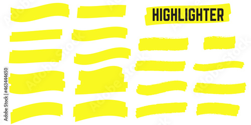 Vector highlighter elements. Yellow marker text selection