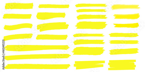 yellow highlighter brush lines. Brush pen underline. Yellow watercolor hand drawn highlight