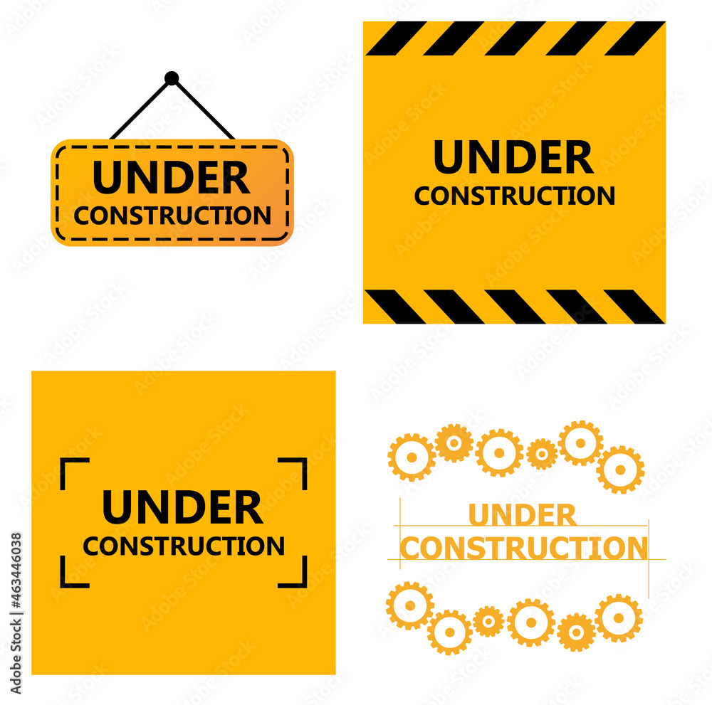 Under construction website page. Under construction tape warning banner vector Under construction website page. Under construction tape warning banner vector
