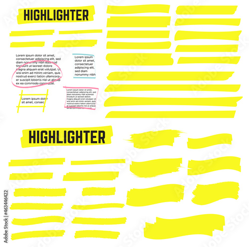 Yellow Highlighter Marker Strokes. Yellow watercolor hand drawn highlight