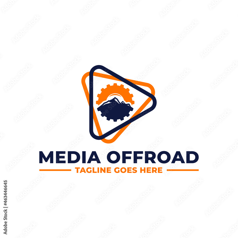 Offroad media logo icon vector template. Offroad media logo with elegantly combined tire and mountain symbols.