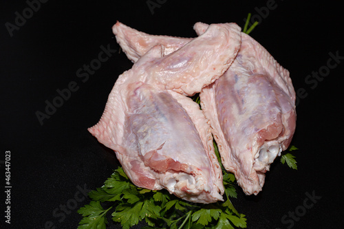 Delicious turkey wings. Organic turkey meat with greens