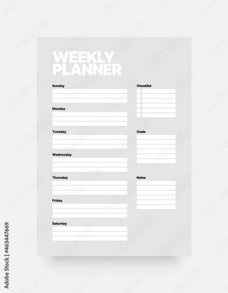 Printable weekly planner template. Business organizer page for effective planning. Week starts on Sunday. Printable weekly planner template. Business organizer page for effective planning. Week starts on Sunday.