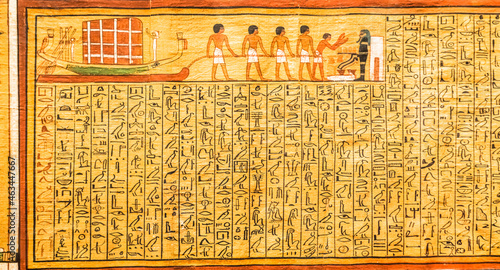 Ancient Egyptian papyrus with hieroglyphic. Antique manuscript.