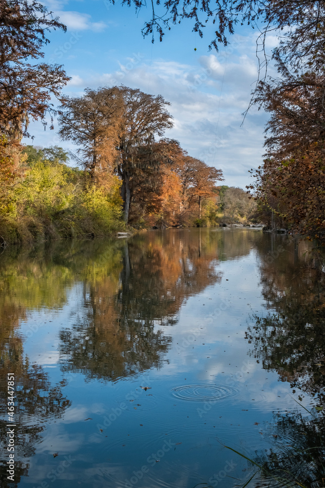Landscapes of Texas Hill Country in the fall, autumn, season changing, outdoors, river, camping