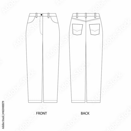 Vector illustration of jeans. Mom jeans template design. Pants with pockets technical sketch. 