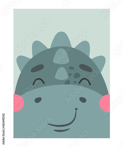 Cute cartoon little dinosaur in flat style. Vector character for posters, print for children's clothing and various design. Roar!