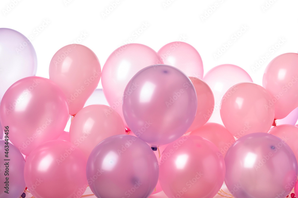 Pink and purple balloons isolated on  white.