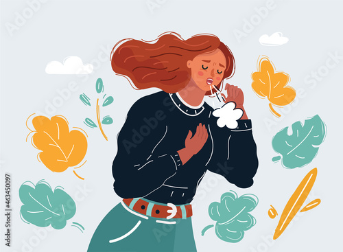 Woman, who Cough on white. Woman, who Cough