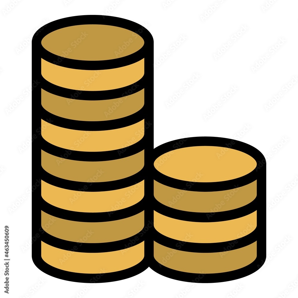 Two stacks of coins icon. Outline two stacks of coins vector icon color flat isolated Two stacks of coins icon. Outline two stacks of coins vector icon color flat isolated
