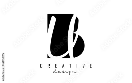 Letters BU b u Logo with a minimalist design. Letters B and U with geometric and handwritten typography.