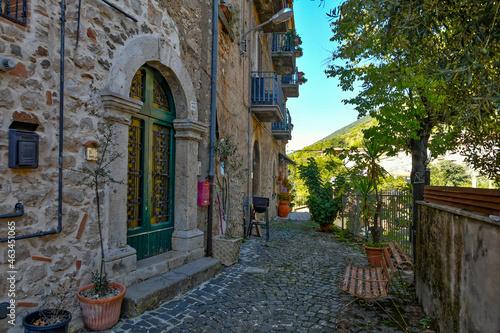 A narrow street of Villa Santo Stefano, a medieval town of Lazio region, Italy. photo