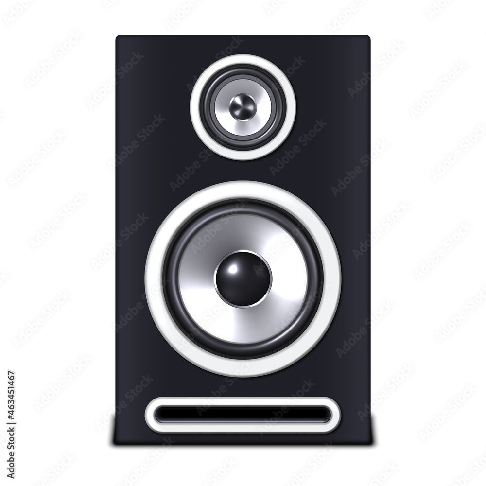 Musical column on white background. Bass speaker and tweeter, bass reflex. Vector illustration. Musical column on white background. Bass speaker and tweeter, bass reflex. Vector illustration.