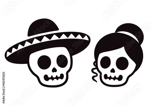 Male and female Mexican skull for Dia de los Muertos