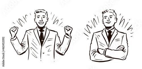 Business people sketch. Businessman drawn with retro style. Vector illustration isolated on white background