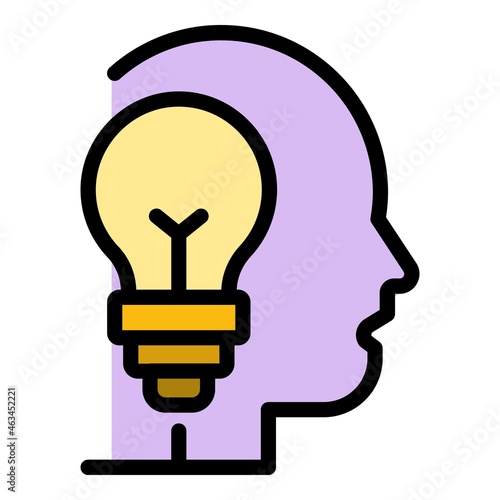 Buld idea head icon. Outline buld idea head vector icon color flat isolated