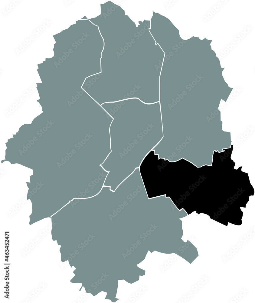 Black location map of the Süd-Ost district inside gray urban districts map of the German regional capital city of Münster-Muenster, Germany