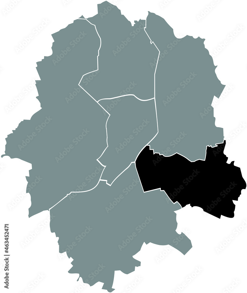 Fototapeta premium Black location map of the Süd-Ost district inside gray urban districts map of the German regional capital city of Münster-Muenster, Germany