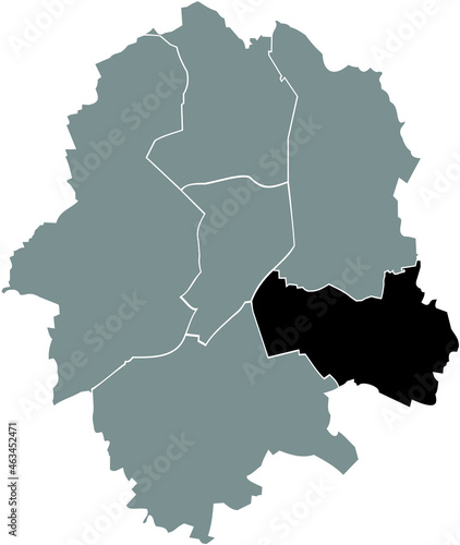 Black location map of the S  d-Ost district inside gray urban districts map of the German regional capital city of M  nster-Muenster  Germany