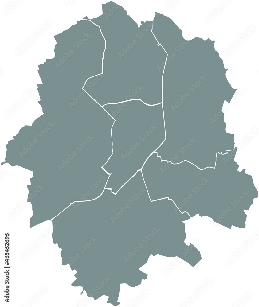 Simple blank gray vector map with white borders of urban city districts of Münster-Muenster, Germany