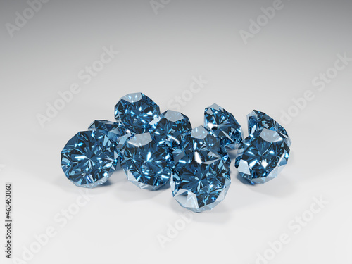 3D Blue Shiny Diamonds with grey background