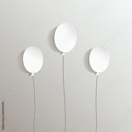 Paper cut-out style white balloons on grey background.