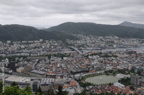 Port city, top view. Bergen, Norway