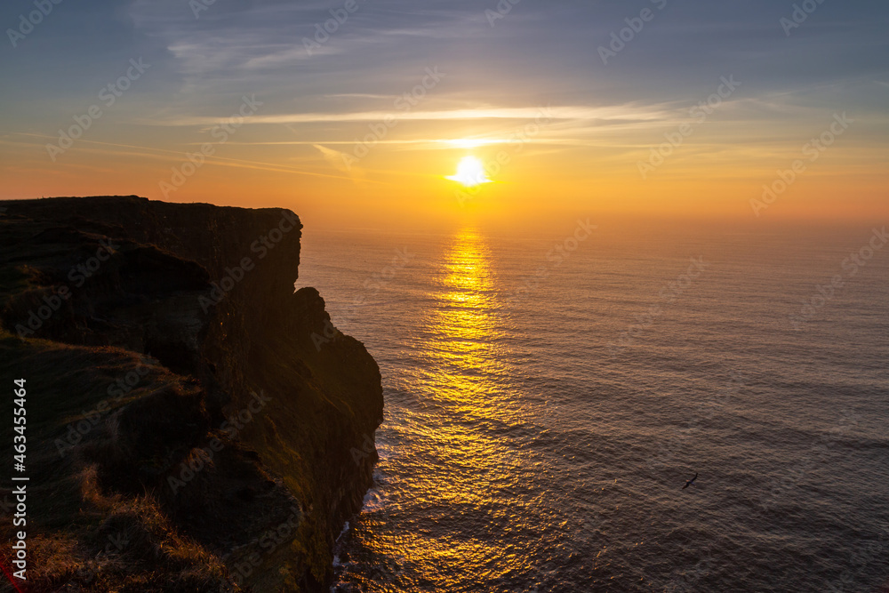 Amazing Cliffs of Moher at sunset in Ireland, County Clare.