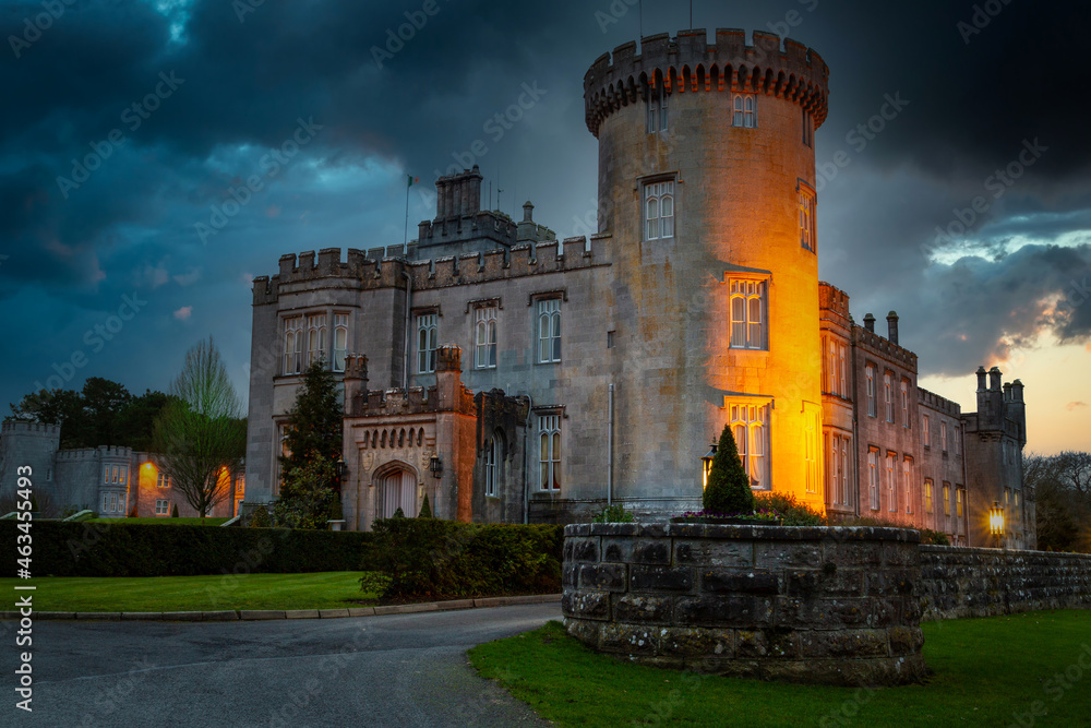 Dromoland Castle in west Ireland at dusk.