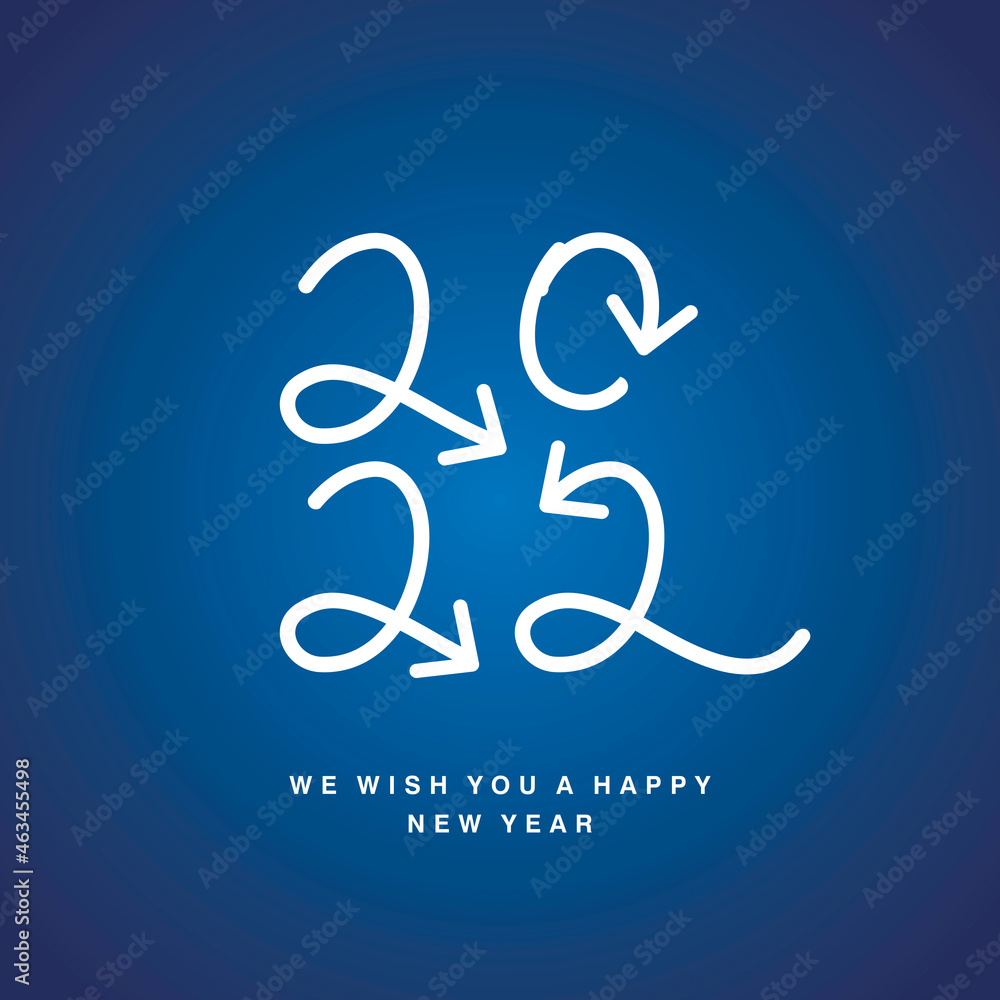 Obraz premium New Year 2022 resolutions handwritten white line design arrow guidelines for 2022 success blue background