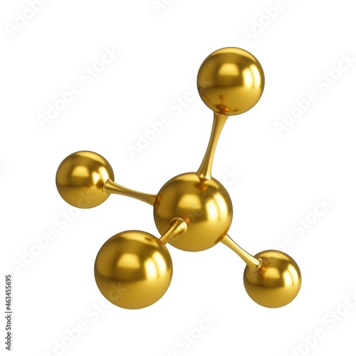 3D Rendering Golden Atom Molecule Structure isolated on white background