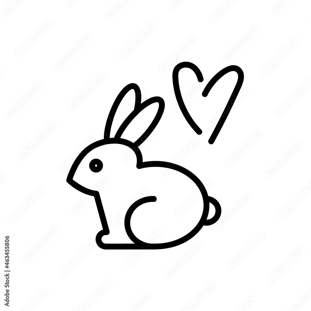 Rabbit love icon. Flat pictogram for web. Line stroke. Simple heart symbol isolated on white background. Outline rabbit icon vector eps10 Rabbit love icon. Flat pictogram for web. Line stroke. Simple heart symbol isolated on white background. Outline rabbit icon vector eps10