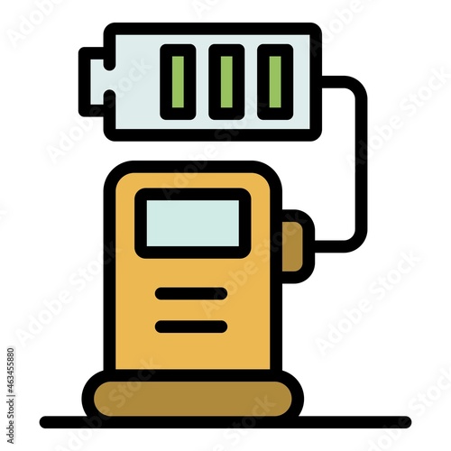 Station charging battery icon. Outline station charging battery vector icon color flat isolated