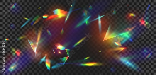 Abstract prism light reflection with rainbow flare background. Crystal sparkle burst, diamond refraction rays. Iridescent glow vector effect photo