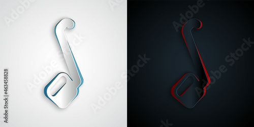 Paper cut Sauna ladle icon isolated on grey and black background. Paper art style. Vector
