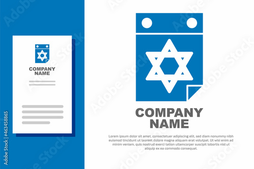 Blue Jewish calendar with star of david icon isolated on white background. Hanukkah calendar day. Logo design template element. Vector
