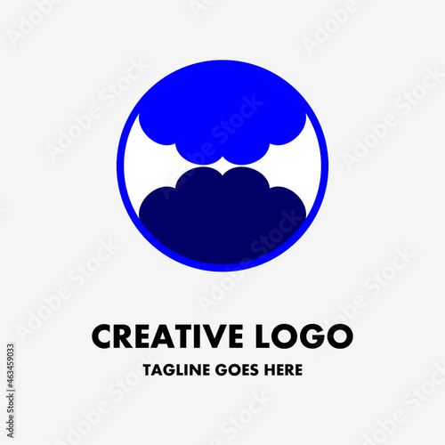 cloud logo, icon of two blue clouds in a circle. creative and simple vector logo. Abstract business logo icon design template