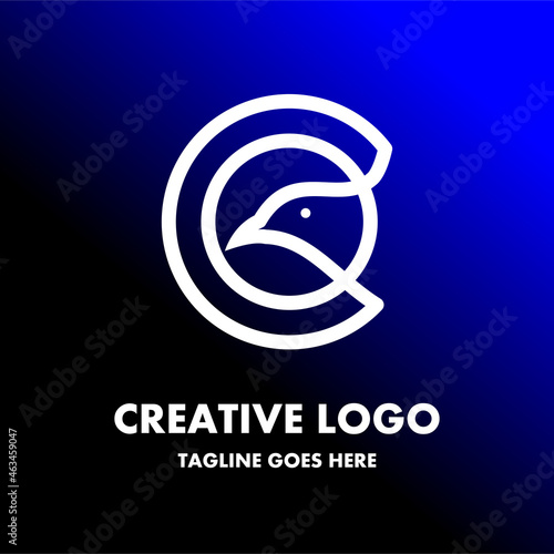 bird logo, dove head line icon in a circle, letter c shape. creative and simple vector logo. Abstract business logo icon design template