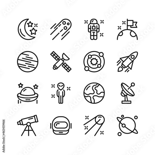 Space line icons. Set of outline symbols, simple graphic elements, modern linear style black pictograms collection. Vector line icons set
