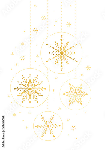 Christmas greeting card with gold and white snowflake. Vector garland for banner package 