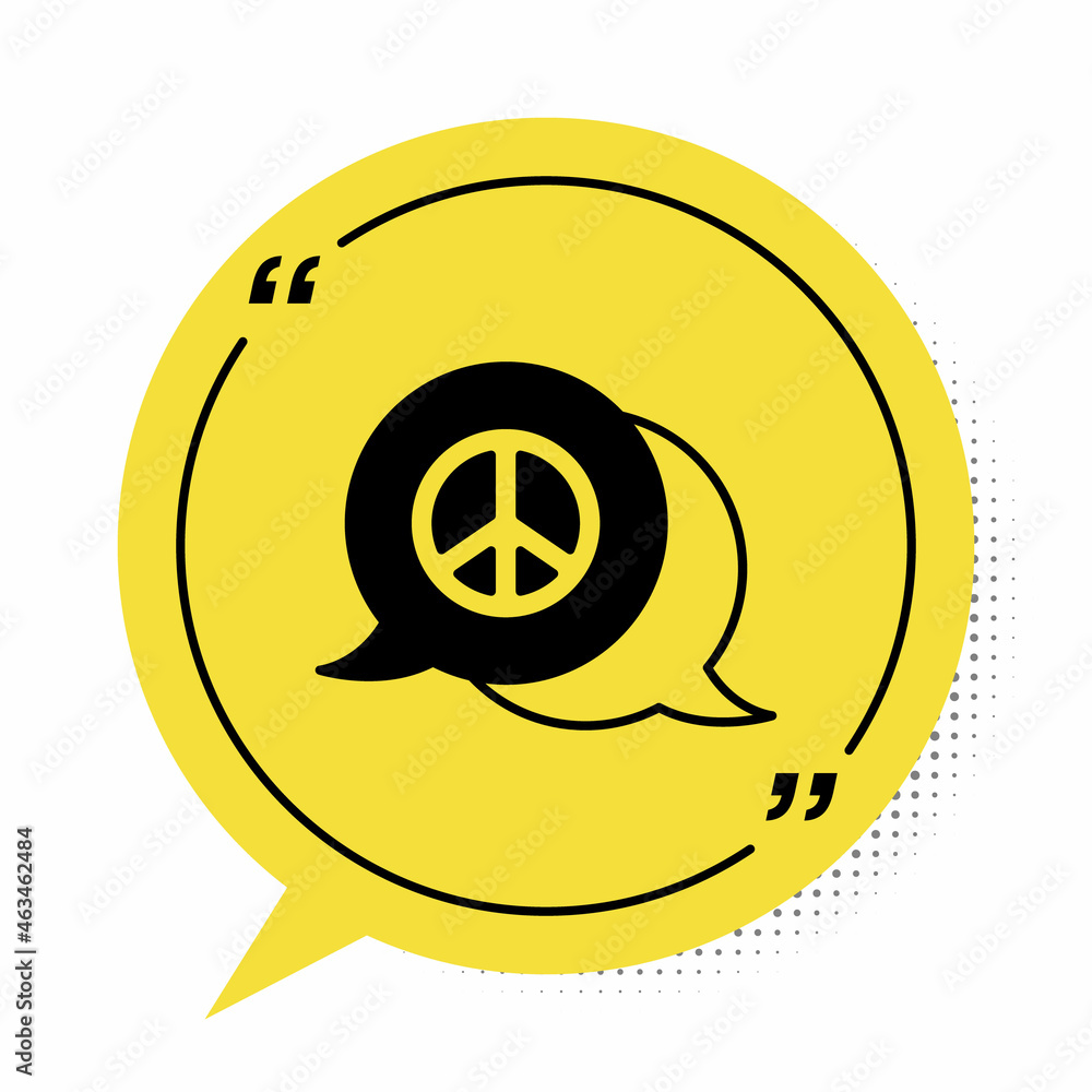 Black Peace icon isolated on white background. Hippie symbol of peace. Yellow speech bubble symbol. Vector Black Peace icon isolated on white background. Hippie symbol of peace. Yellow speech bubble symbol. Vector