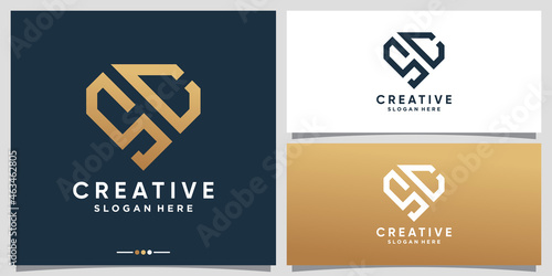 Creative monogram logo design initial letter SC with line art and diamond concept
