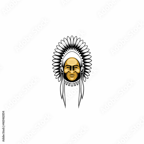 Apache tribe vector image. apache tribal elder. line and strip drawing