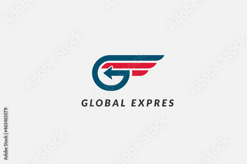 logotype letter g with fast arrow, Fast Forward Global Express logo designs vector, Modern courier Expedition logo template