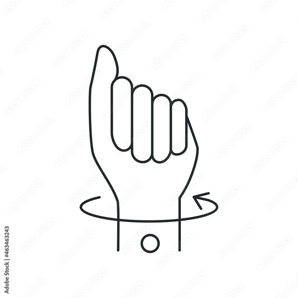 Carpal tunnel syndrome, line icon, rotation of the hand in the wrist