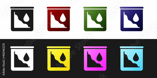 Set Drop in crude oil price icon isolated on black and white background. Oil industry crisis concept. Vector