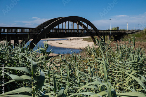 View of the Old wooden Lombard Bridge in Labruge, Vila do Conde, Porto, Portugal. photo