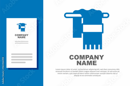 Blue Towel on hanger icon isolated on white background. Bathroom towel icon. Logo design template element. Vector